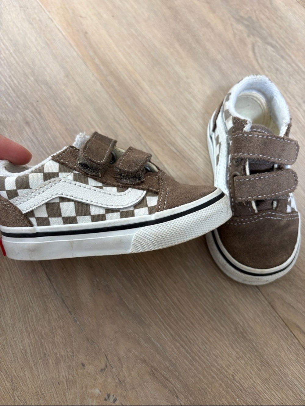 Vans Kids Brown and White Checkerboard Velcro Sneakers